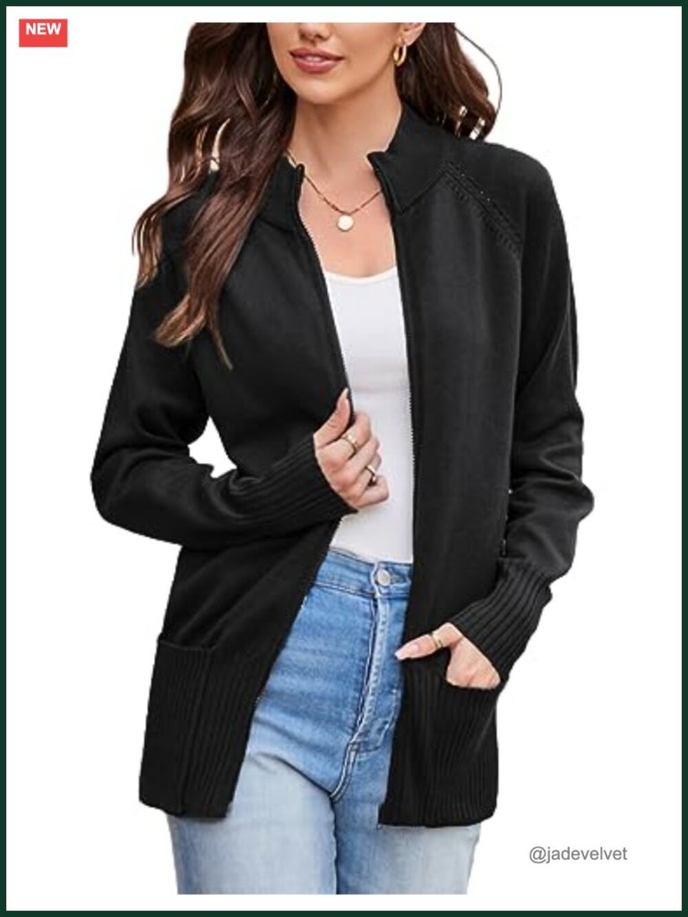 Womens Zip Up Knit Cardigan with Pockets Stand Collar Long Sleeve Sweater Coat